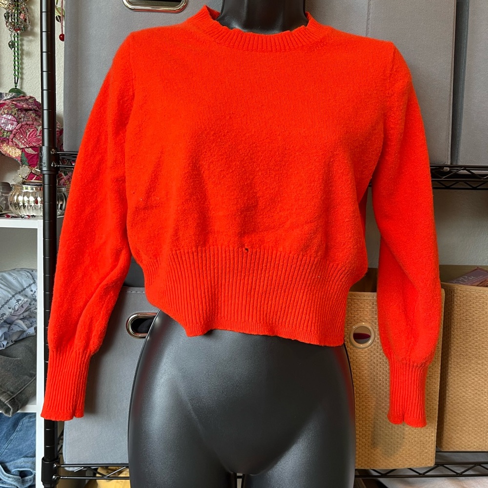 100% Cashmere J. Crew Bright Orange Cropped Crewneck Sweater